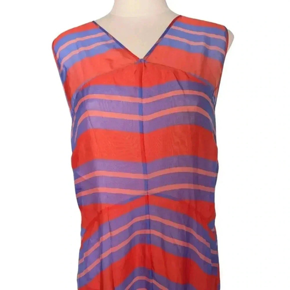 LEWIT 100% Silk Georgette Striped Size 14 Midi Dress Flowy Lightweight Resort - Picture 4 of 8